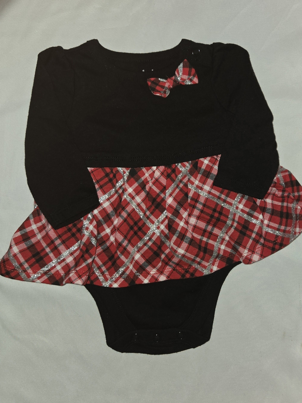 Garanimals Black and Red Plaid Infant Bodysuit Onesie with Bow SZ 0-3M